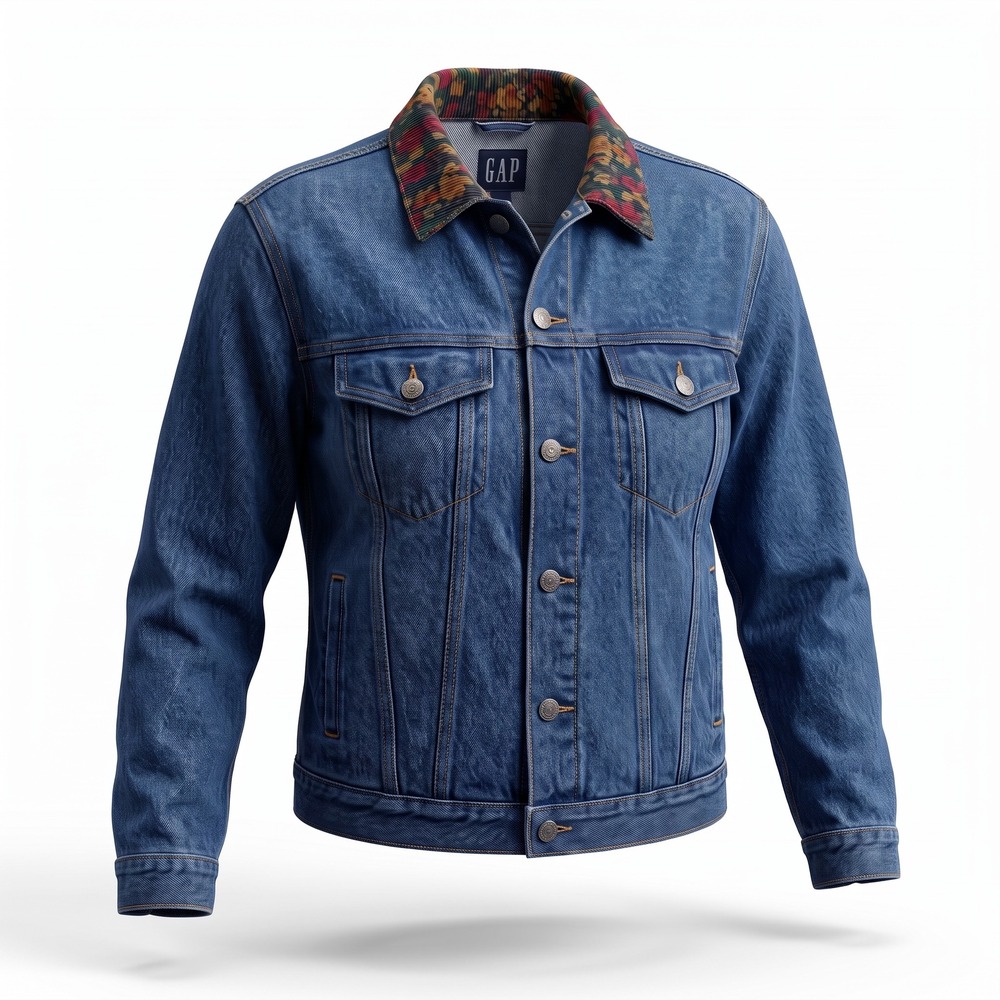 Vintage GAP Denim Trucker Jacket Medium Wash Floral Corduroy Collar Women Small